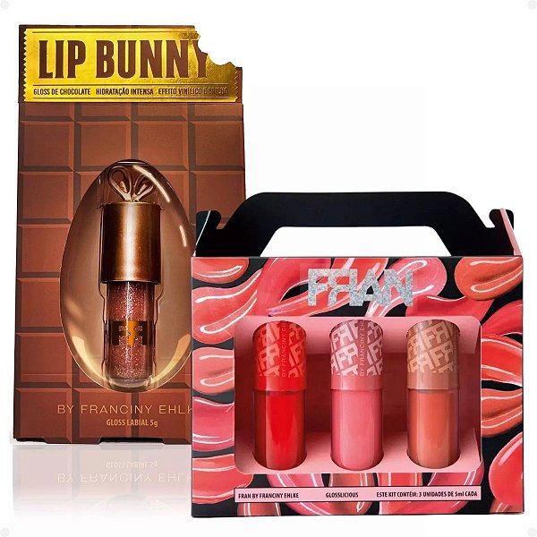 Kit Franciny Ehlke: Lip Bunny Chocolate + Glosslicious Cherry, Juicy e Cookie