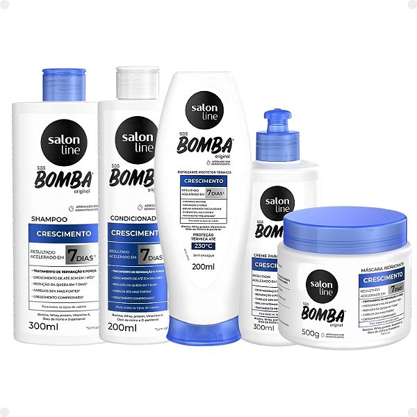 Kit Salon Line SOS Bomba Crescimento Capilar: Shampoo 300ml e Condicionador 200ml + Máscara Hidratante 500g, Creme Para Pentear 300ml e Defrizante 200ml