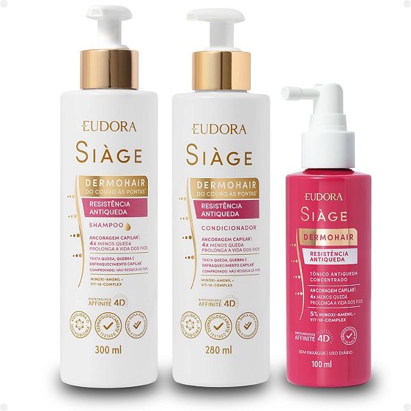 Kit Eudora Siàge Dermohair Resistência Antiqueda: Shampoo, Condicionador E Tônico