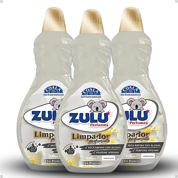 Kit Coala Zulu Perfumes: 3 Limpadores Perfumados Chá Branco 500ml