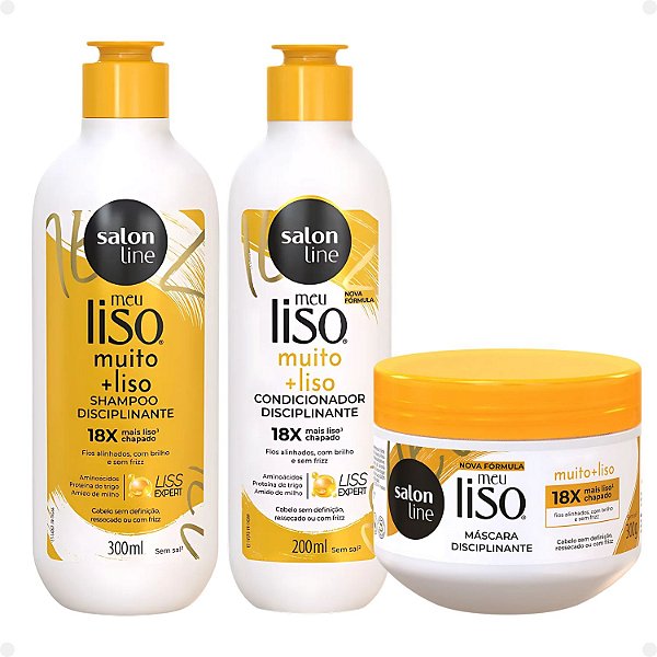 Kit Salon Line Meu Liso Muito + Liso Disciplinante: Shampoo 300ml e Condicionador 200ml + Máscara de Tratameto 300g