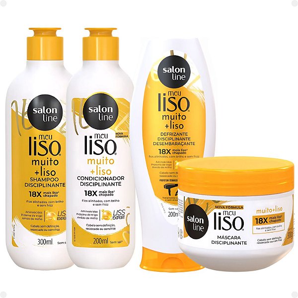 Kit Salon Line Meu Liso Muito + Liso Disciplinante: Shampoo 300ml e Condicionador 200ml + Máscara de Tratameto 300g e Defrizante Desembaraçante 200ml