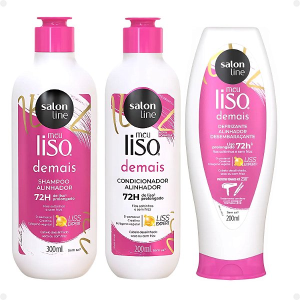 Kit Salon Line Meu Liso Demais Alinhador: Shampoo 300ml e Condicionador 200ml + Defrizante Desembaraçante 200ml