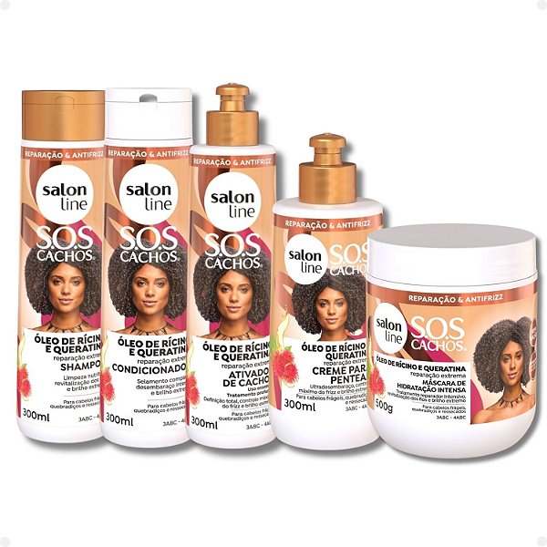 Kit Salon Line SOS Cachos Óleo De Rícino E Queratina Completo