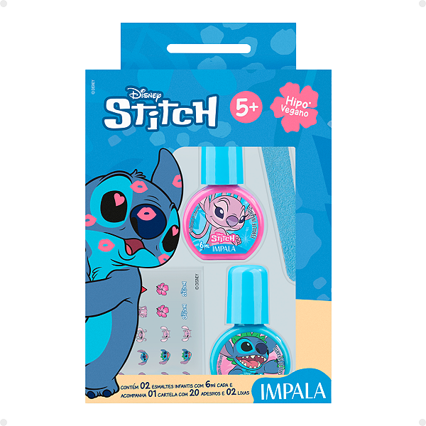 Kit Impala Stitch: 1 Cartela de Adesivos, 2 Lixas e 2 Esmaltes
