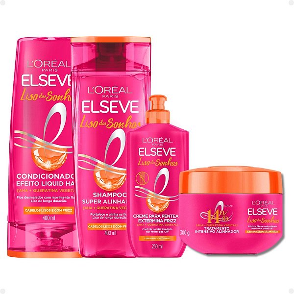 Kit Elseve Liso dos Sonhos: Máscara Tratamento 300g + Shampoo e Condicionador 400ml +  Creme para Pentear 250ml