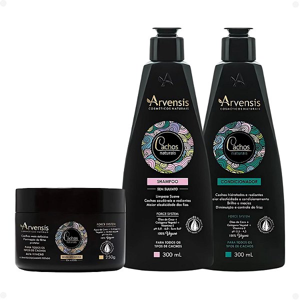 Kit Arvensis Cachos Naturais: Shampoo 300ml, Condicionador 300ml e Geleia Ativadora 250g