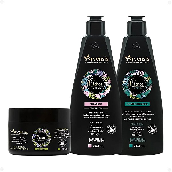 Kit Arvensis Cachos Naturais Cabelos Crespos e Crespíssimos: Shampoo 300ml, Condicionador 300ml e Máscara 250g