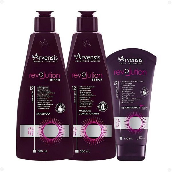 Kit Arvensis BB Hair Revolution: Shampoo 300ml, Máscara Condicionante 300ml e BB Cream Hair 150ml