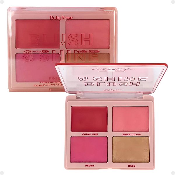Paleta de Blush e Iluminador Ruby Rose Blush & Shine Rosé Gold HB-M1001-1
