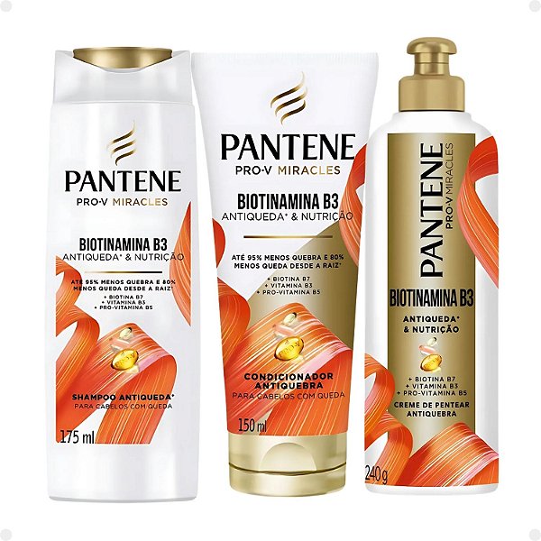 Kit Pantene Biotinamina B3 Antiqueda e Nutrição: Shampoo 175ml e Condicionador 150ml+ Creme de Pentear 240g