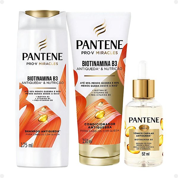 Kit Pantene Biotinamina B3 Antiqueda e Nutrição: Shampoo 175ml e Condicionador 150ml+ Tônico 52ml