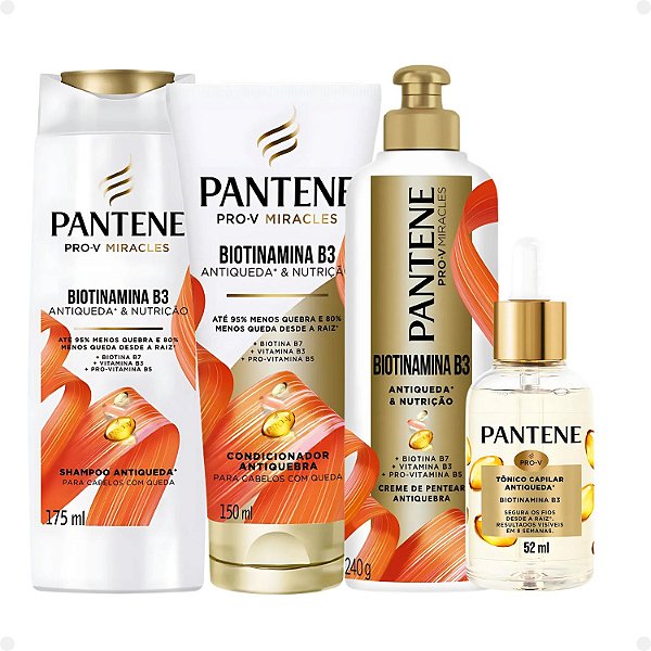 Kit Pantene Biotinamina B3 Antiqueda e Nutrição: Shampoo 175ml e Condicionador 150ml+ Tônico 52ml + Creme de Pentear 240g
