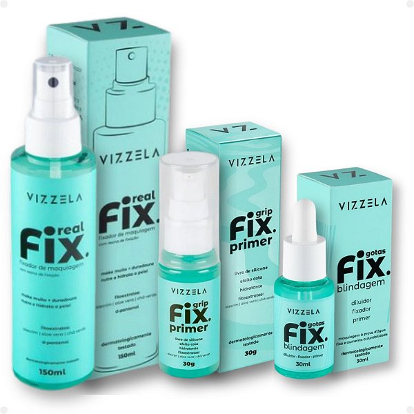 Kit Vizzela Fix: Primer Grip, Fixador Real E Blindagem Gotas
