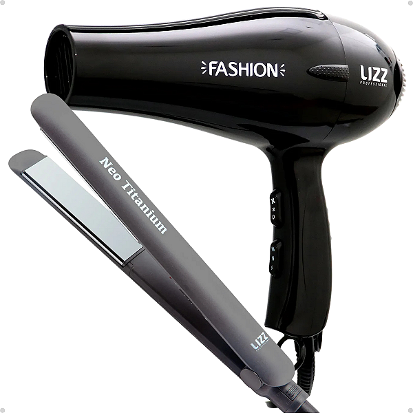 Kit Lizz: Secador Fashion Preto 2200w 220v e Prancha Neo Titanium Cinza 230°C Bivolt