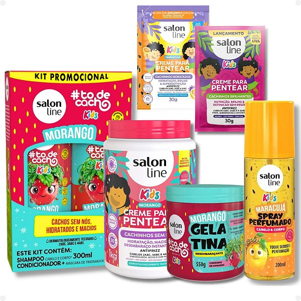 Kit Salon Line Kids Morango: Shampoo e Condicionador + Creme, Gelatina Com Mimos