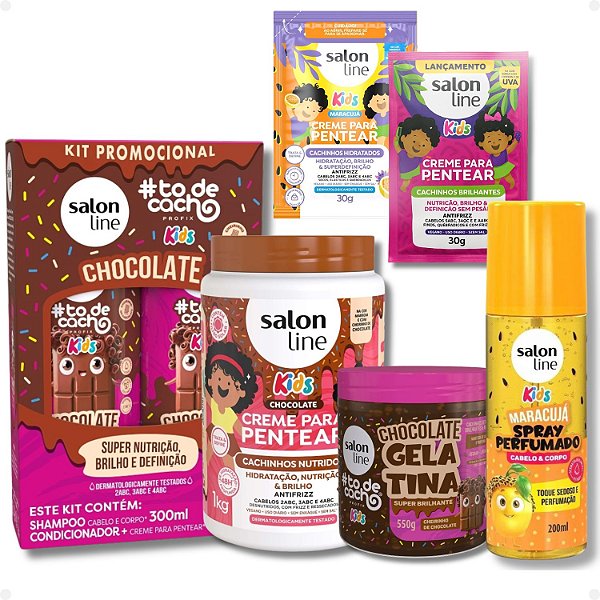 Kit Salon Line Kids Chocolate: Shampoo e Condicionador + Creme e Gelatina Com Mimos