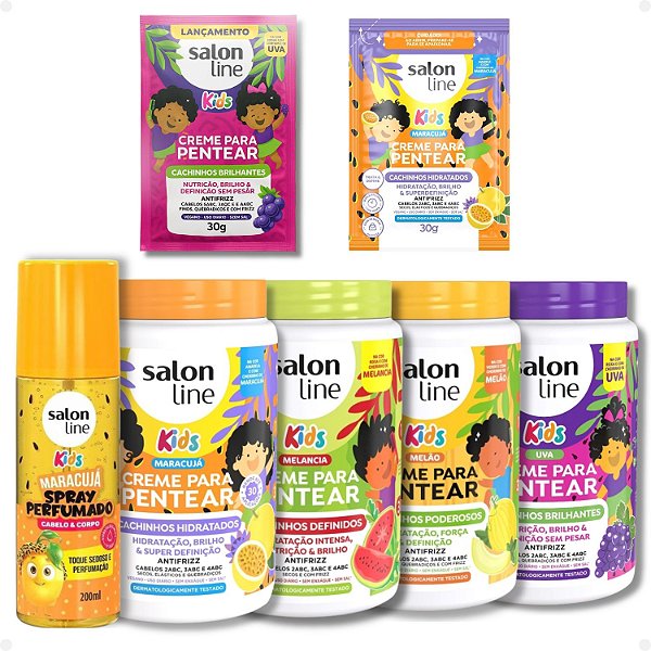 Kit Salon Line Kids Melão, Maracujá, Uva e Melancia: 4 Cremes de Pentear + Mimos