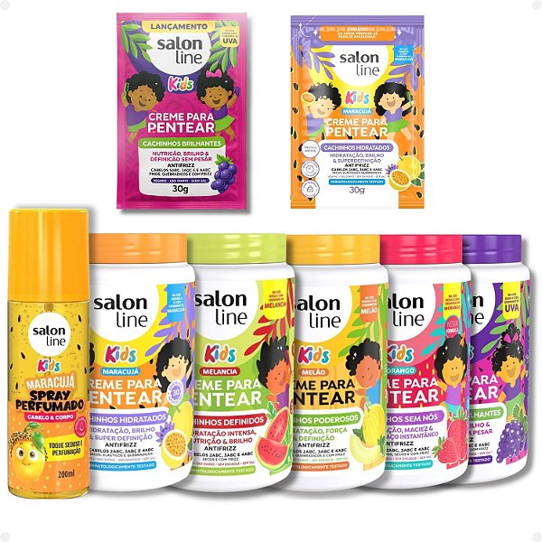 Kit Salon Line Kids Maracujá, Melancia, Melão, Morango E Uva: 5 Cremes de Pentear + Mimos