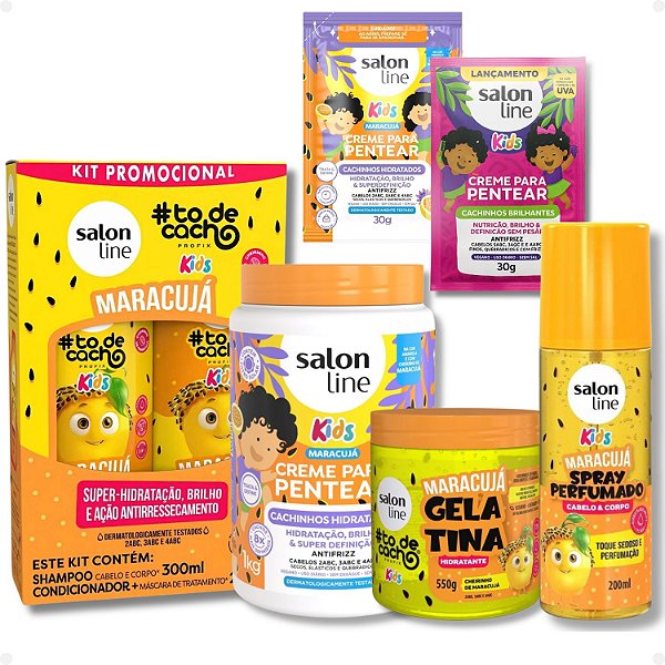 Kit Salon Line Kids Maracujá: Shampoo, Condicionador, Creme para Pentear E Gelatina + Mimos