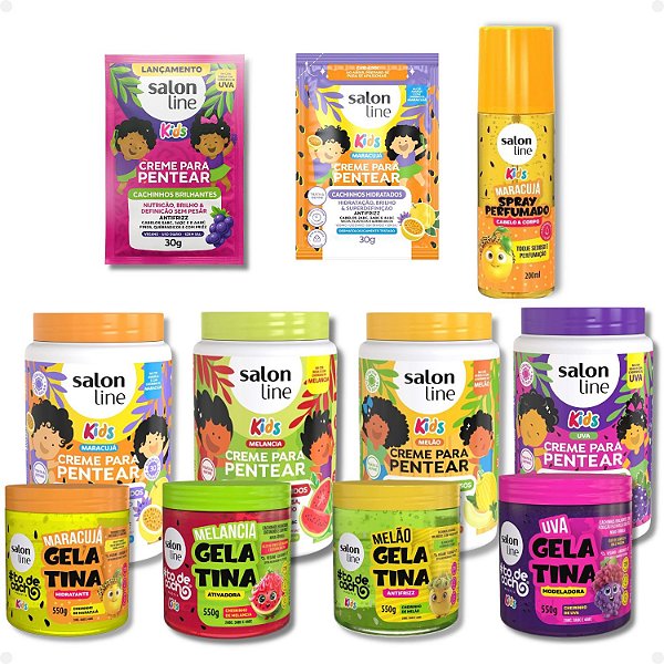 Kit Salon Line Kids Maracujá, Melancia, Melão E Uva: 4 Cremes e 4 Gelatinas
