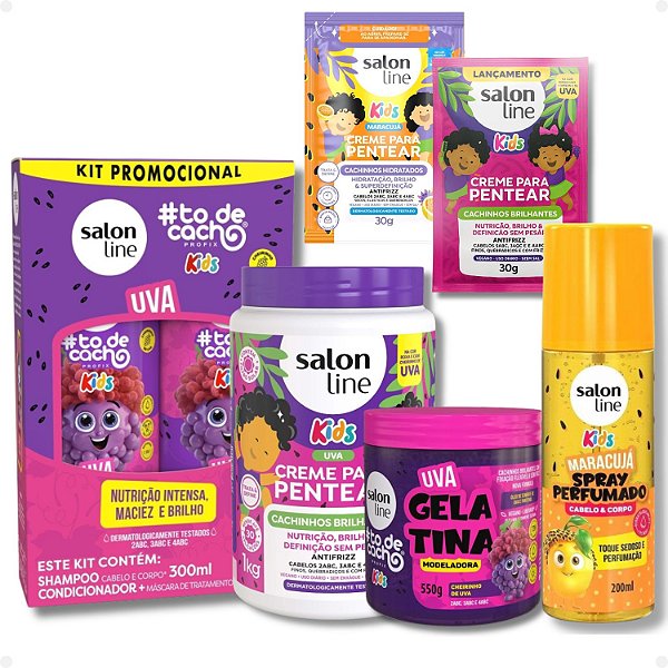 Kit Salon Line Kids Uva: Shampoo, Condicionador, Creme para Pentear E Gelatina Modeladora + Mimos