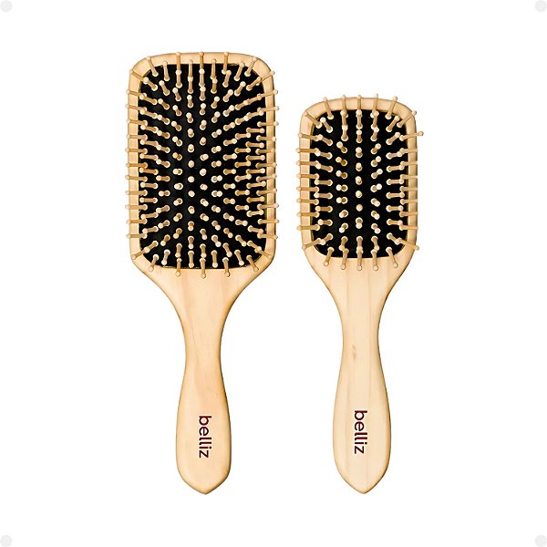 Kit Belliz Escova Madeira: 1 Racket cod.445 e 1 Retangular cod.441