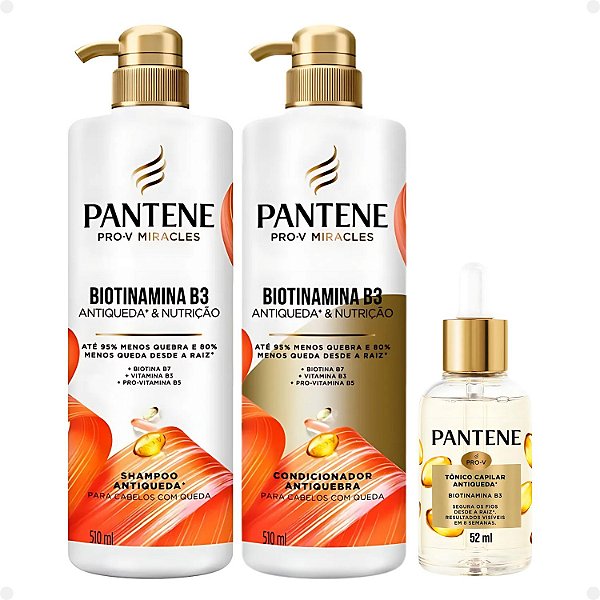 Kit Pantene Biotinamina B3: Shampoo 510ml, Condicionador 510ml e Tônico Capilar 52ml
