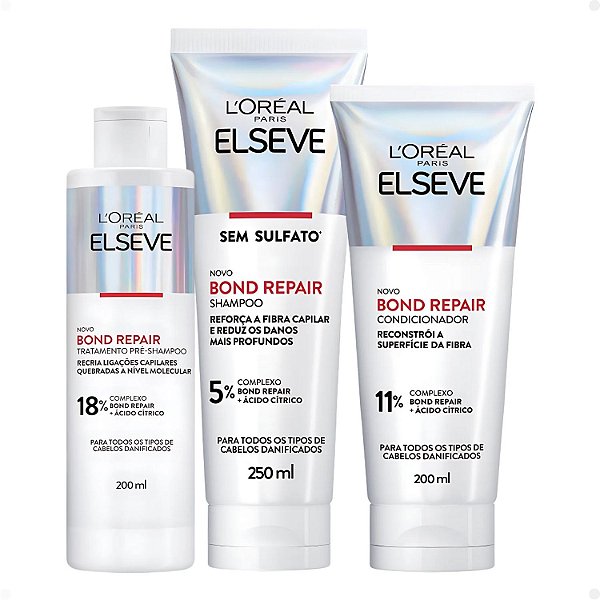 Kit Elseve Bond Repair: Pré Shampoo, Shampoo e Condicionador 200ml
