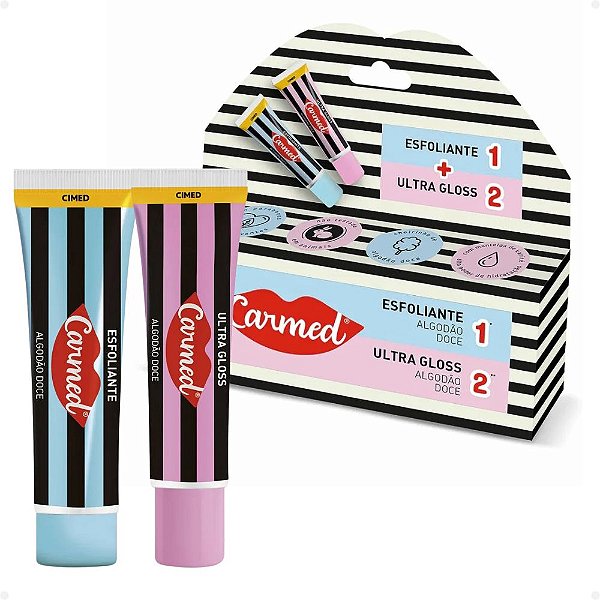 Kit Carmed Sos Labios: 1 Esfoliante e 1 Ultra Gloss Algodão Doce 10g