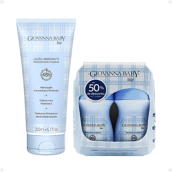 Kit Giovanna Baby Blue: 2 Desodorante Roll-on e Loção Hidratante