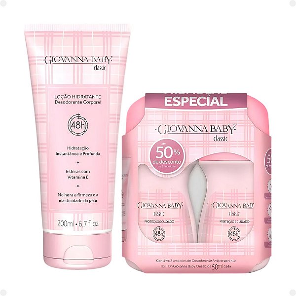 Kit Giovanna Baby Classic: 2 Desodorantes Roll-on e 1 Loção Hidratante