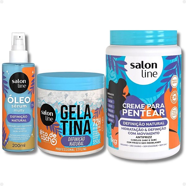 Kit Salon Line #todecacho Definição Natural: Gelatina 550g, Óleo Sérum Multy 200ml e Creme para Pentear 1kg