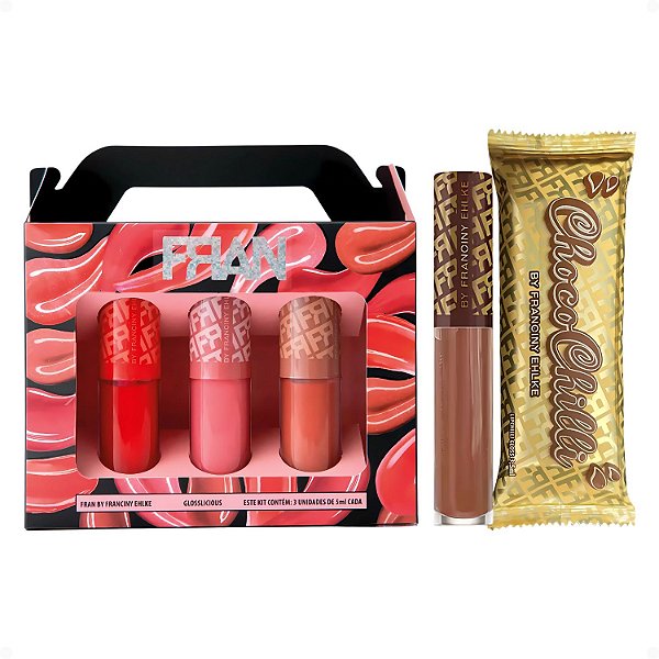 Kit Franciny Ehlke Gloss Labial: 1 Kit Glosslicious com 3 e 1 Chocochilli