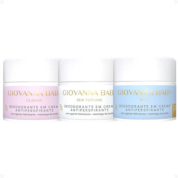 Kit Giovanna Baby 3 Desodorantes em Creme: Classic, Blue e Sem Perfume 55g