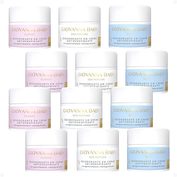 Kit Giovanna Baby: 12 Desodorantes em Creme Antiperspirante 55g