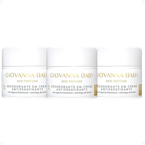 Kit Giovanna Baby Sem Perfume: 3 Desodorantes em Creme Antiperspirante 55g