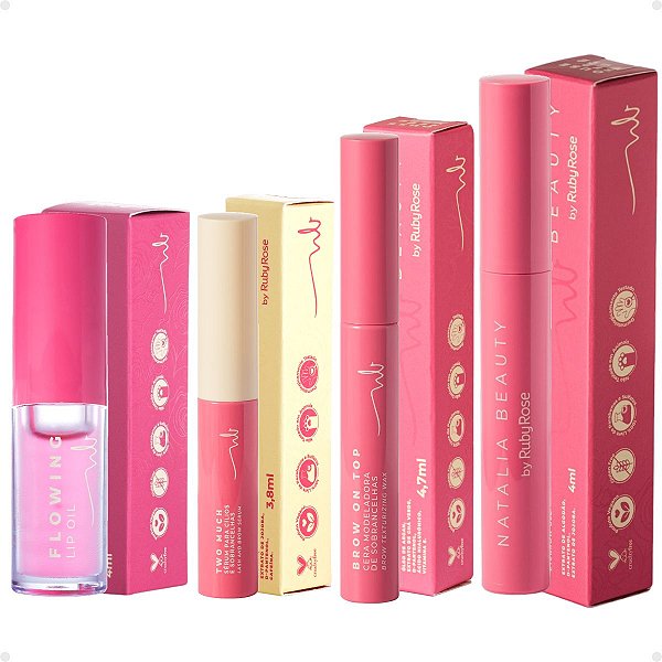 Kit Natalia Beauty by Ruby Rose: Sérum Two Much, Cera Brow On Top, Gel Brow Boss e Lip Oil