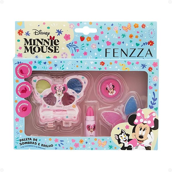 Kit Maquiagem Infantil Fenzza Disney Minnie Mouse: Paleta de Sombras e Brilho Ref. DIS320