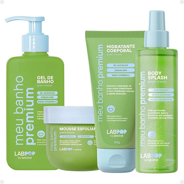 Kit LabPop by Labotrat Green Breeze: Gel de Banho, Mousse Esfoliante, Hidratante Corporal e Body Splash