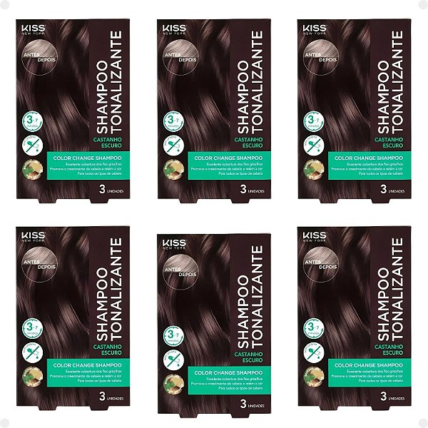 Kit Kiss New York Color Change: 6 Shampoo Tonalizante Castanho Escuro