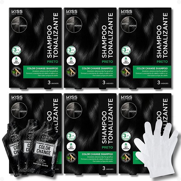 Kit Kiss New York Color Change: 6 Shampoos Tonalizantes Preto