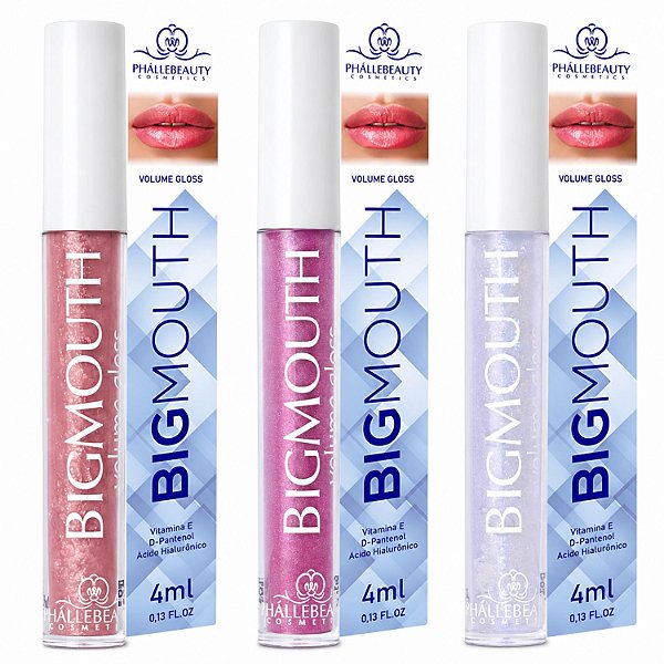 Kit Phállebeauty Big Mouth Gloss De Aumento: 1 Rose, 1 Pink Glow e 1 Rainbow