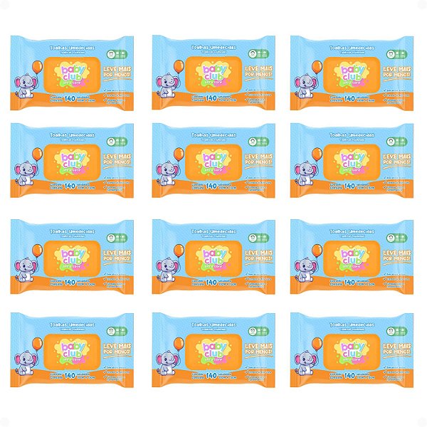 Kit Baby Club Ultra Care: 12 Pacotes Toalhas Umedecidas Baby 20x13cm Com 140Un