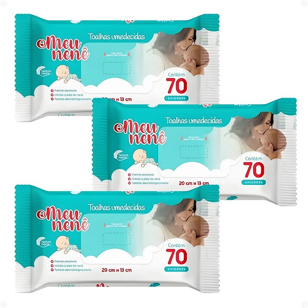 Kit Meu Nenê: 3 Pacotes Toalhas Umedecidas 20x13cm Com 70Un