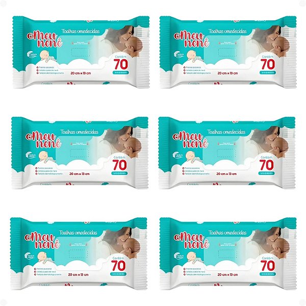 Kit Meu Nenê: 6 Pacotes Toalhas Umedecidas 20x13cm Com 70Un
