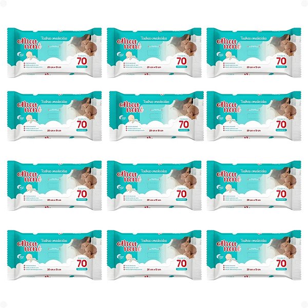 Kit Meu Nenê: 12 Pacotes Toalhas Umedecidas 20x13cm Com 70Un