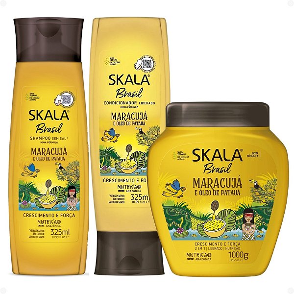 Kit Skala Brasil Maracujá e Òleo De Patauá: Shampoo e Condicionador 325ml + Creme de Tratamento 2 Em 1 1000g