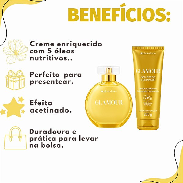 Kit Phytoderm Glamour: 1 Deo Colônia 100ml e 1 Creme Hidratante Acetinado 200g
