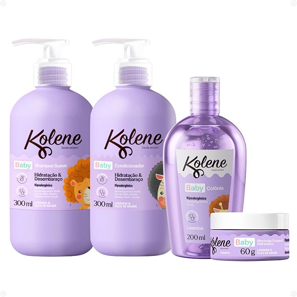 Kit Kolene Baby: Shampoo e Condicionador 300ml, 1 Manteiga Corporal Hidratante 60g e 1 Àgua De Colônia 200ml